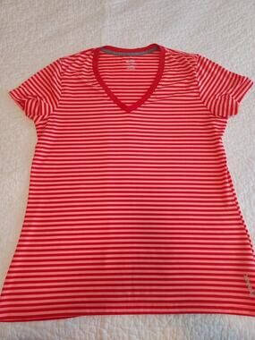 Reebok Knit Shirt womens size XL Striped Logo on hem cap sleeve EUC